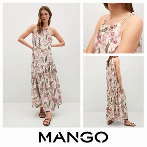 Mango Floral Maxi Dress in Pink and Green